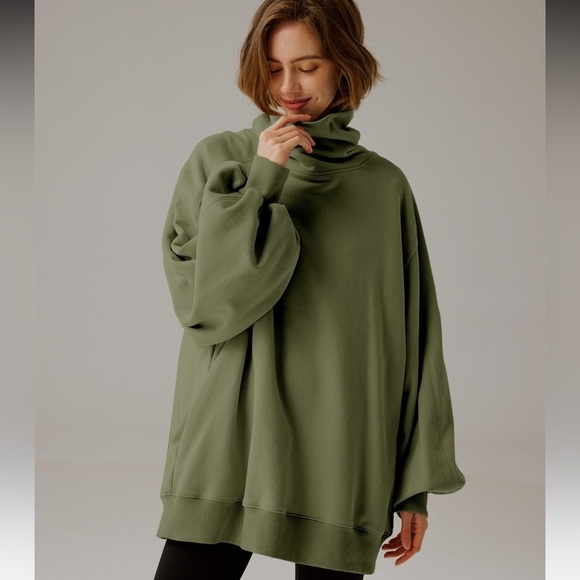 Nap Boxy Turtleneck Olive Green Sweatshirt - Picture 2 of 9
